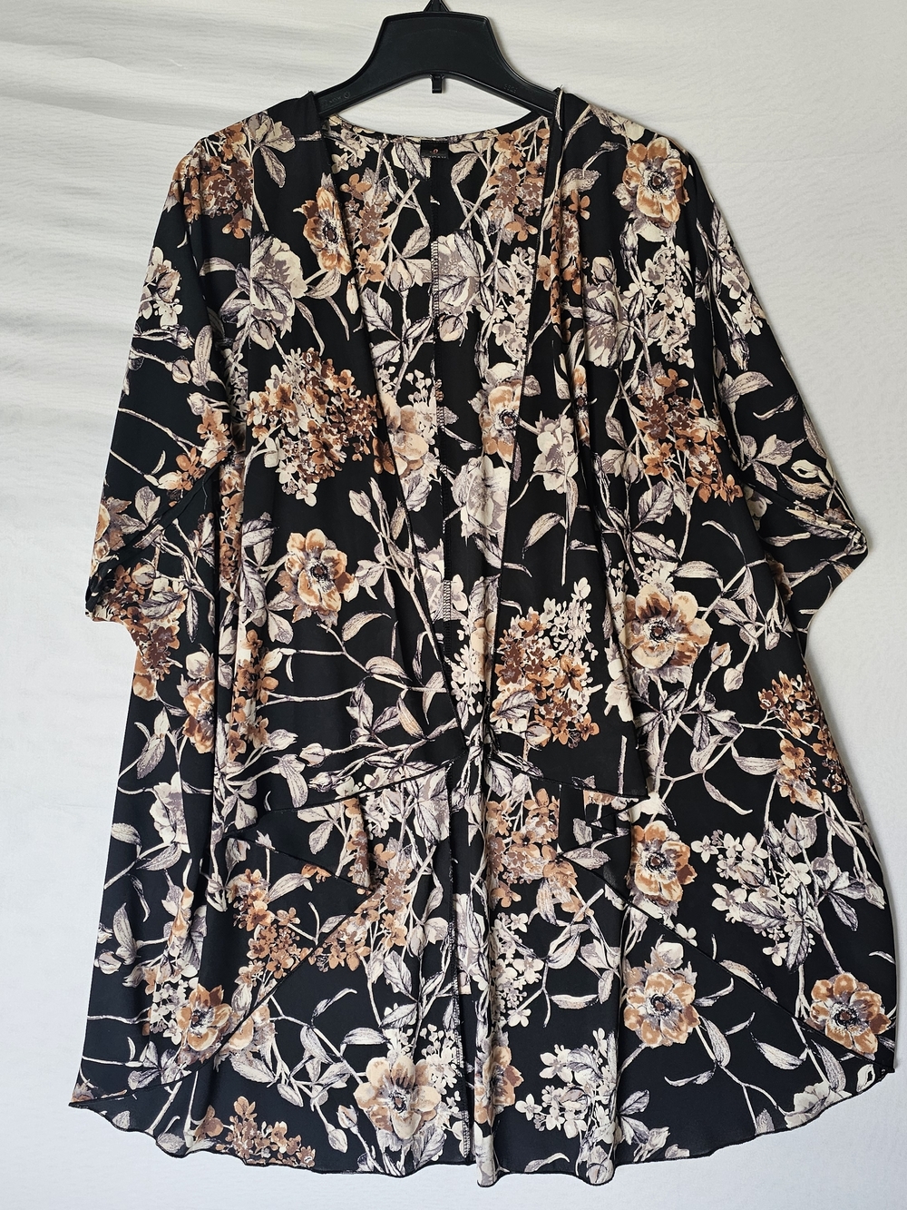 I Joah Coverup Women's  Black Floral Open Front Kimono Swimwear Adult Casual